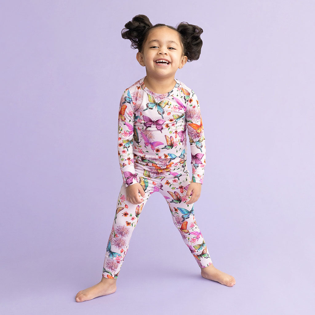 Kid’s Bamboo Pajama 2-Piece Set | Pink Butterflies