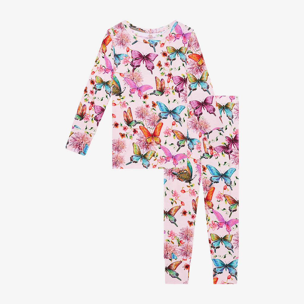 Butterflies Pink Long Sleeve Toddler Pajamas Watercolor Butterfly