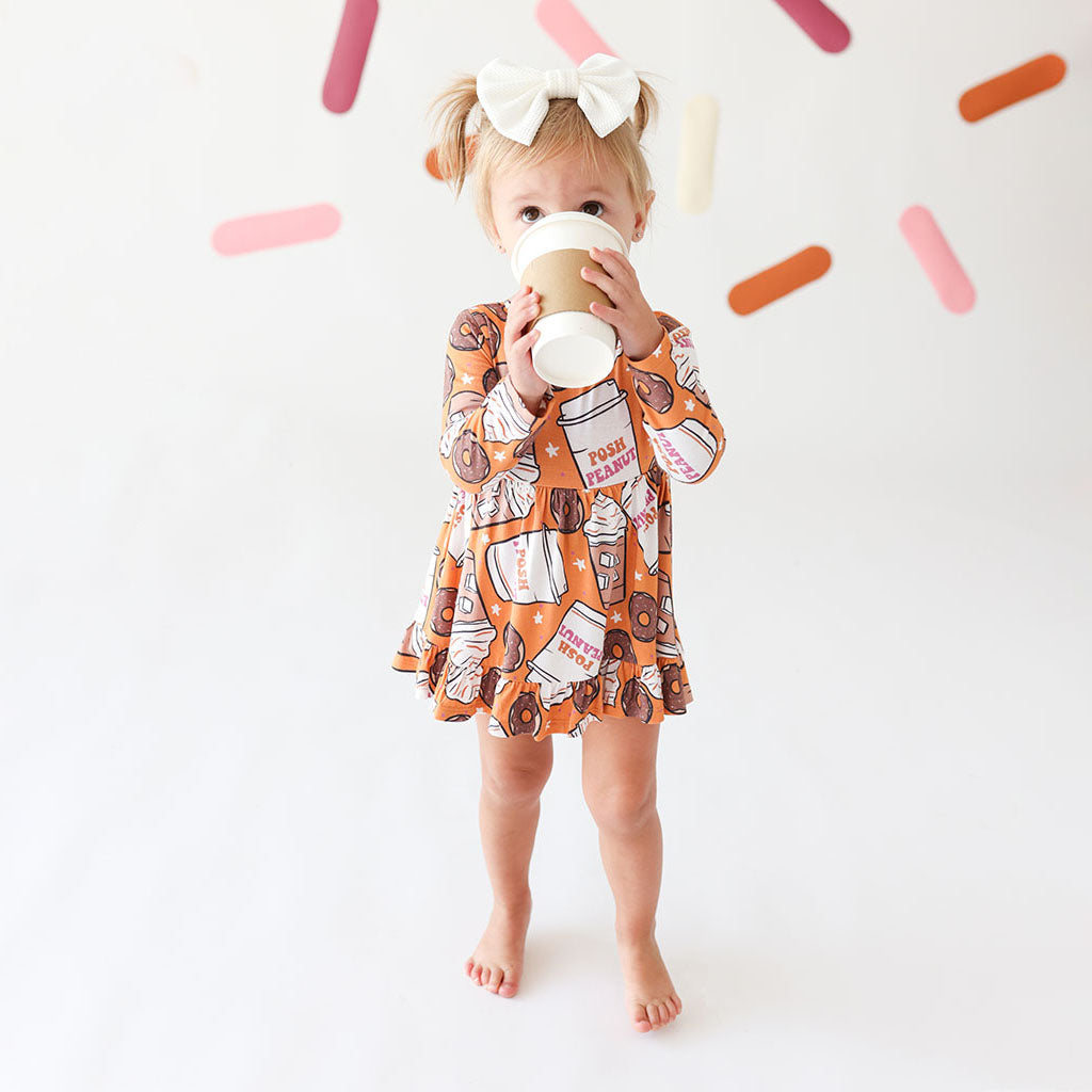 Doughnuts Orange Ruffled Baby Bodysuit Dress | Coffee & Donuts