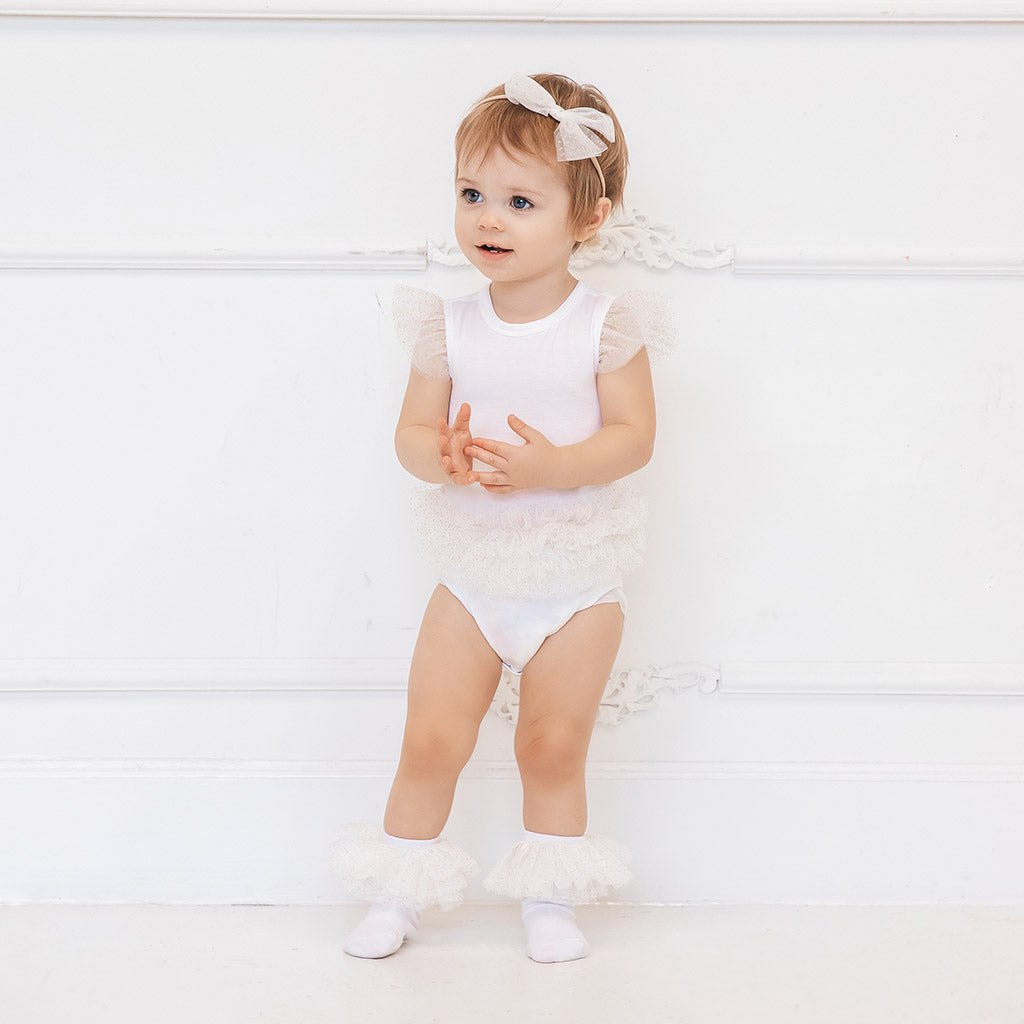 Solid Tulle White Tulle Baby Bodysuit