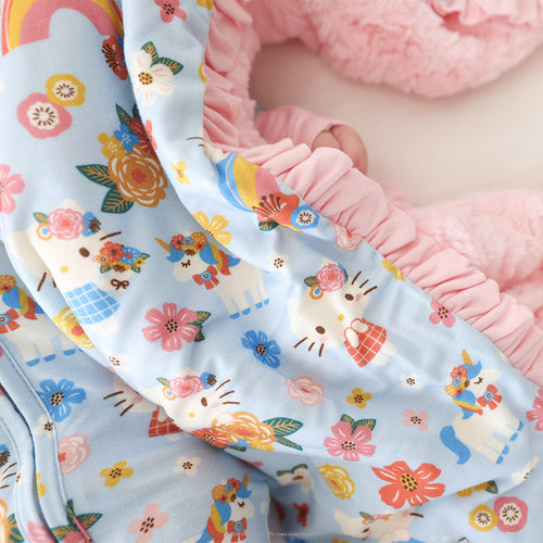 Springtime Blue Hello Kitty® Minky Ruffled Luxette Patoo® Blanket
