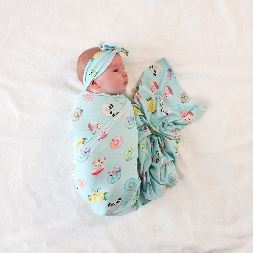 Doughnuts Blue Swaddle Headband Set | Donuts