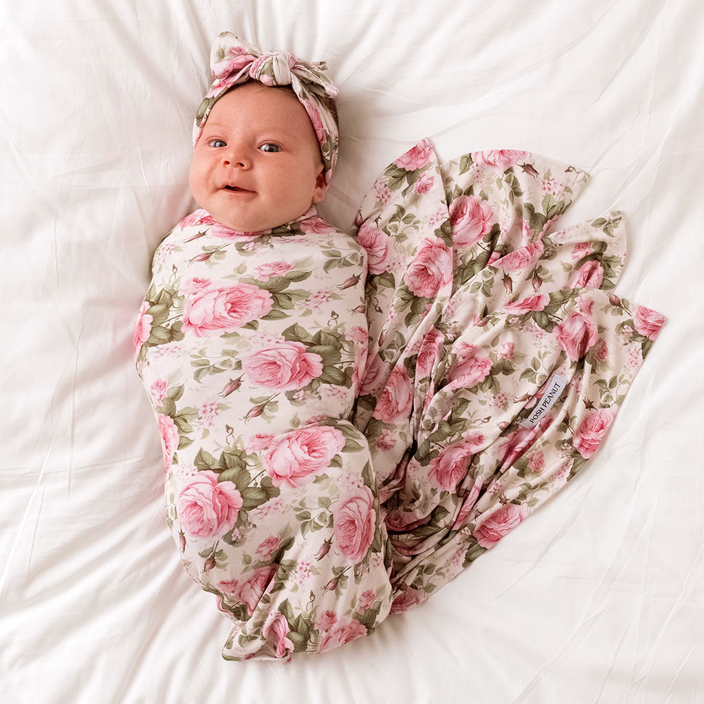 Floral Pink Swaddle Headband Set Sandrine