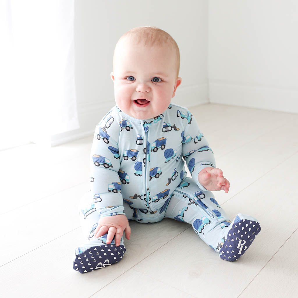 Cars Blue One Piece Baby Footie Pajamas Construction Cars