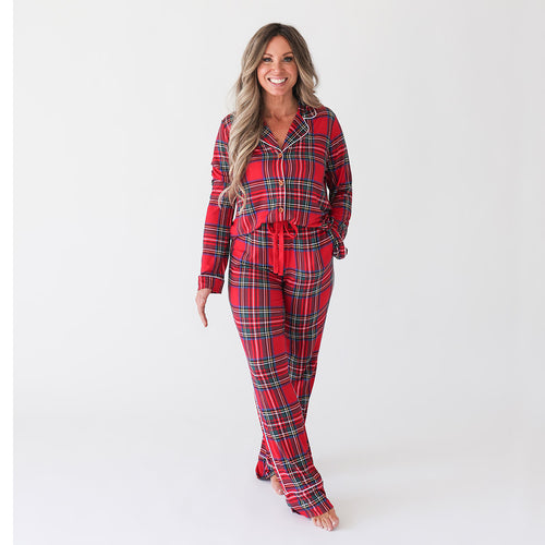 Red Tartan Plaid Women's Relaxed Pant Luxe Loungewear