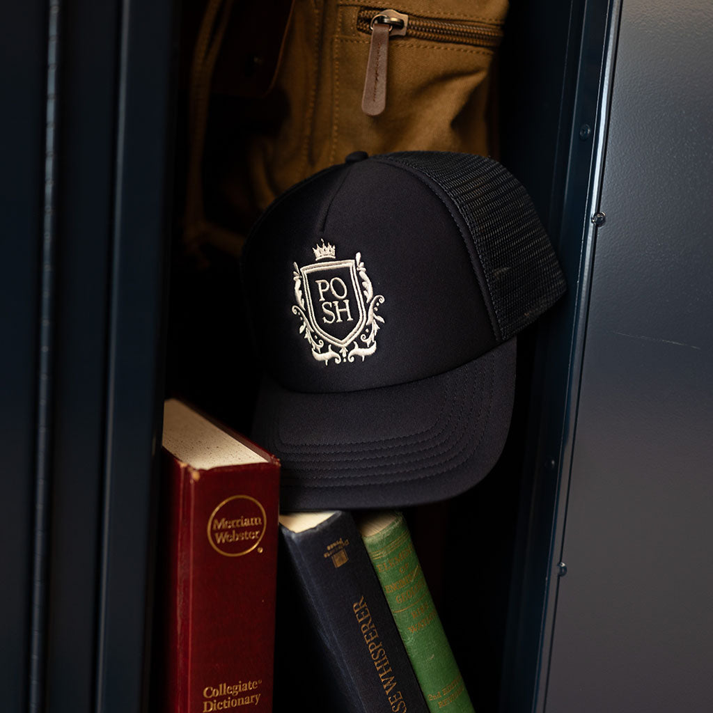 Posh Blue Comfy Posh Crest Trucker Hat | Posh Peanut®