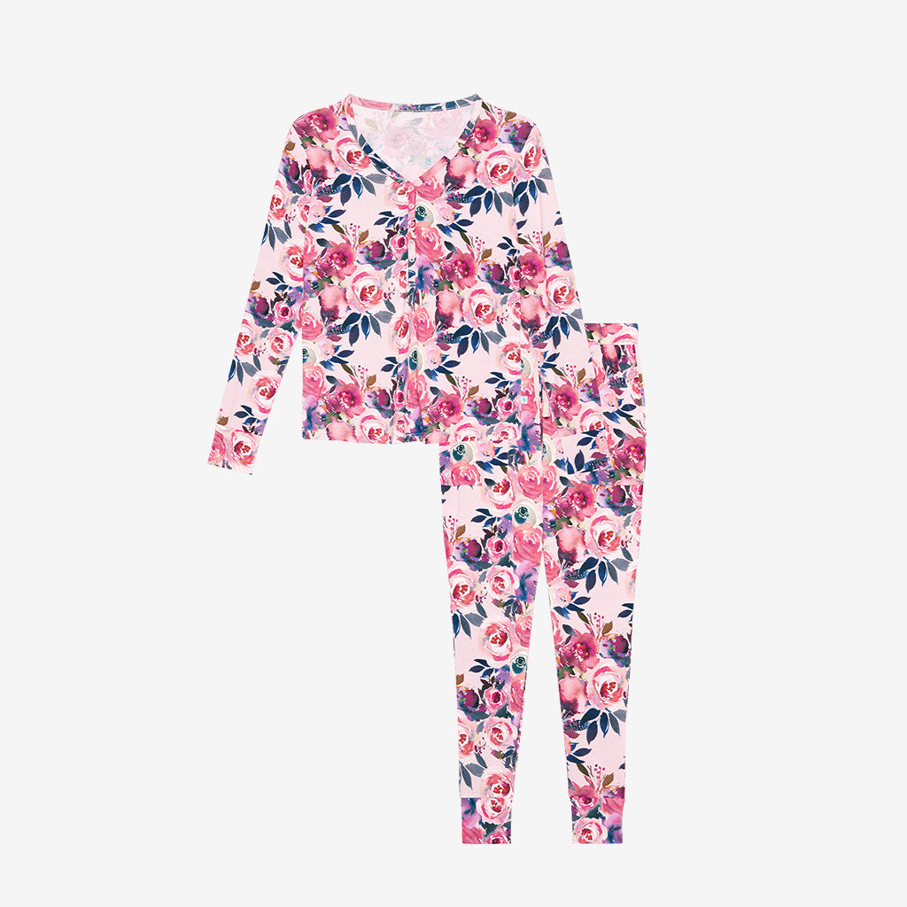 Floral Pink Long Sleeve Womens Pajamas | Dusk Rose