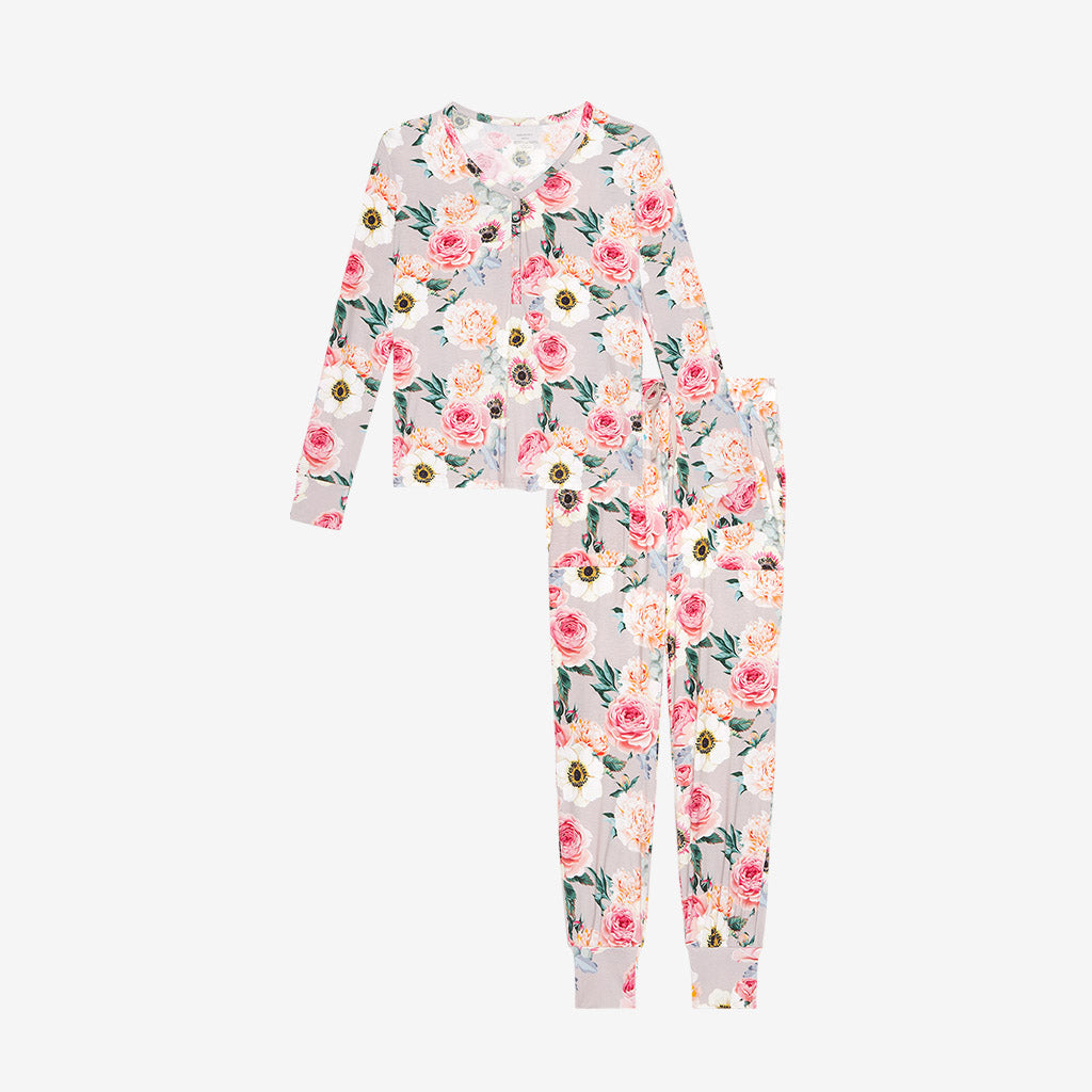 Floral Gray Long Sleeve Womens Pajamas | French Gray