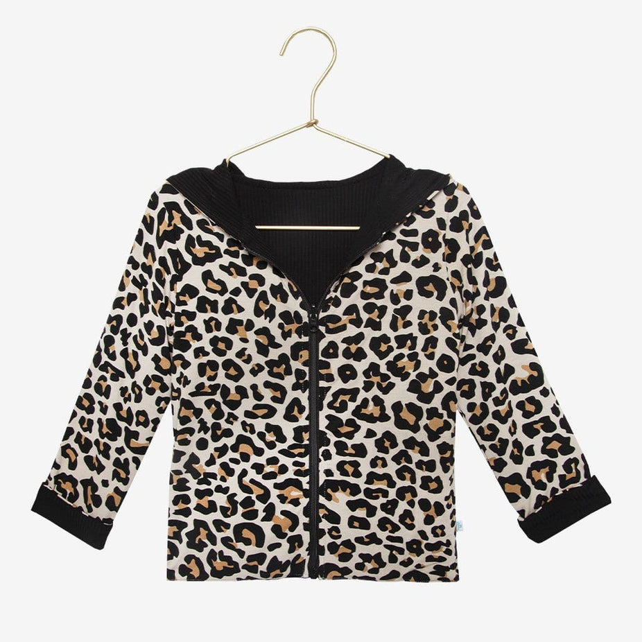 Lana Leopard Tan & Black Ribbed Reversible Long Sleeve Jacket