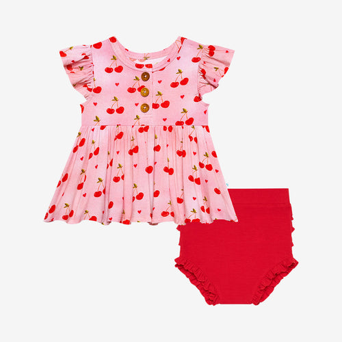 Very Cherry Peplum Ruffled Bummie Set