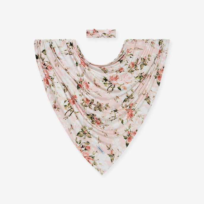 Swaddle & Headband Set Vintage Pink Rose Floral Baby Girl Swaddle