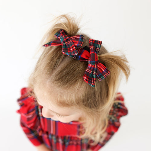 Red Tartan Plaid Mini Bow Hair Clips