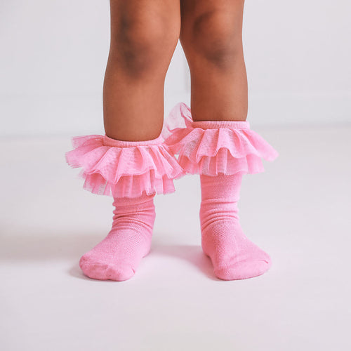Cruisin' Pink Tulle Ruffle Knee High Socks