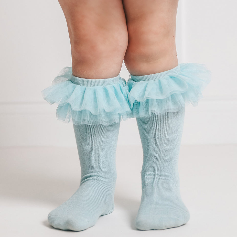 Solid Blue Baby Girl Tulle Knee High Socks