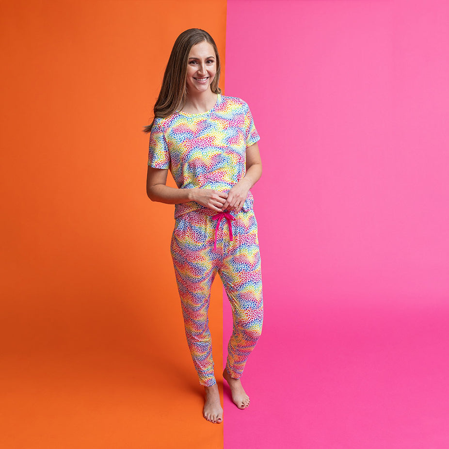 Rainbow Pink Short Sleeve Women's Pajamas