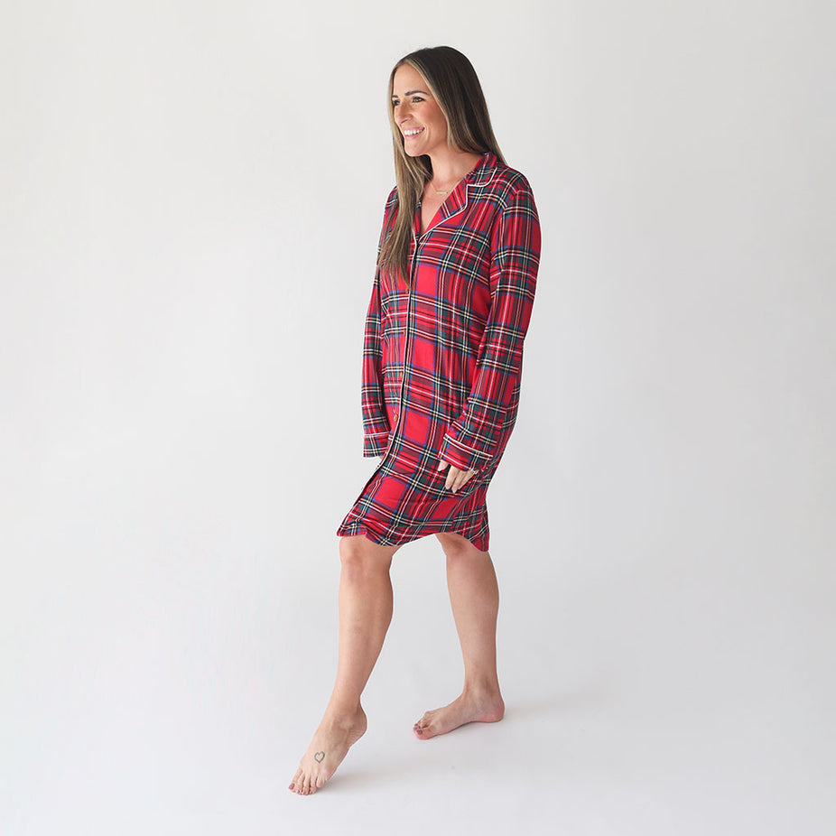 Red Tartan Plaid Women's Luxe Sleep Shirt