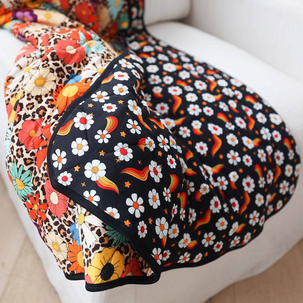 Leopard Floral Brown Reversible Baby Blanket | Moonbeam &