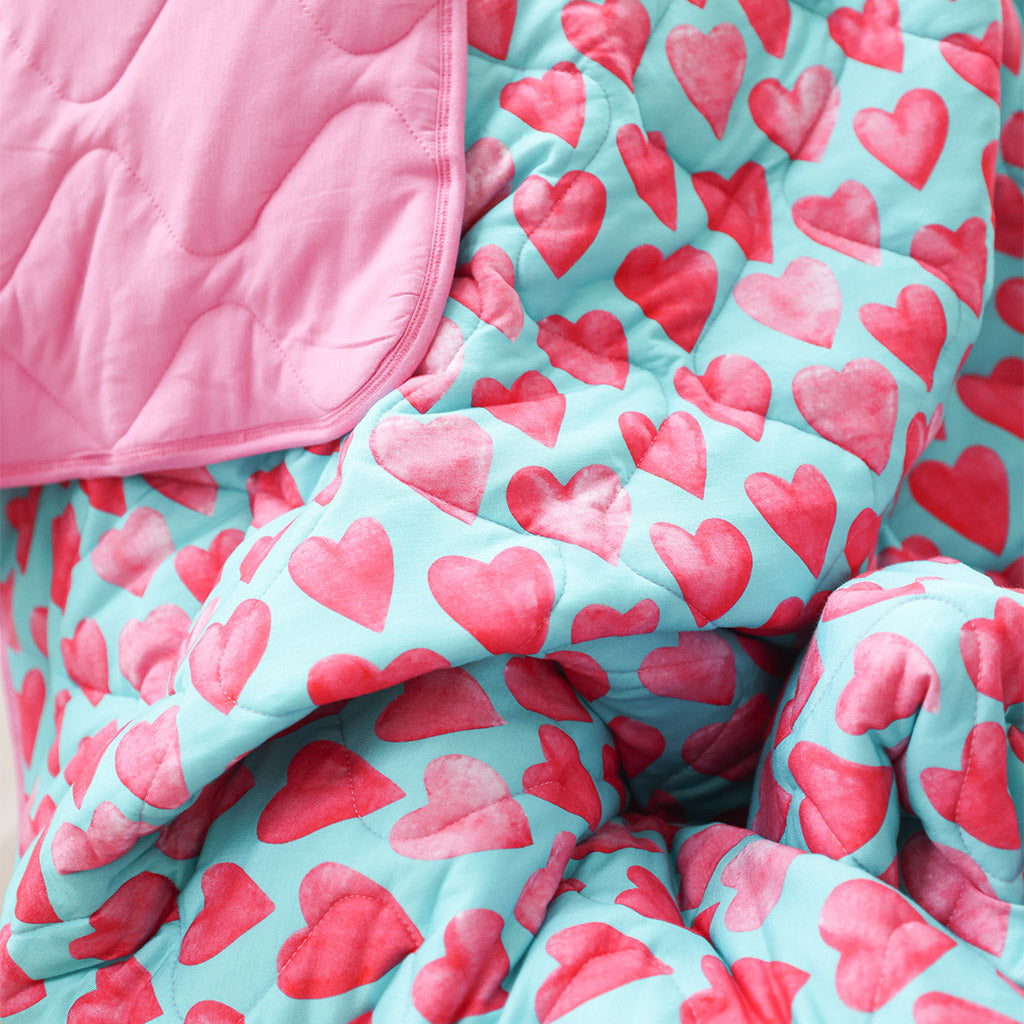 Queen of Hearts & Cruisin' Pink Reversible Quilted Patoo® Blanket