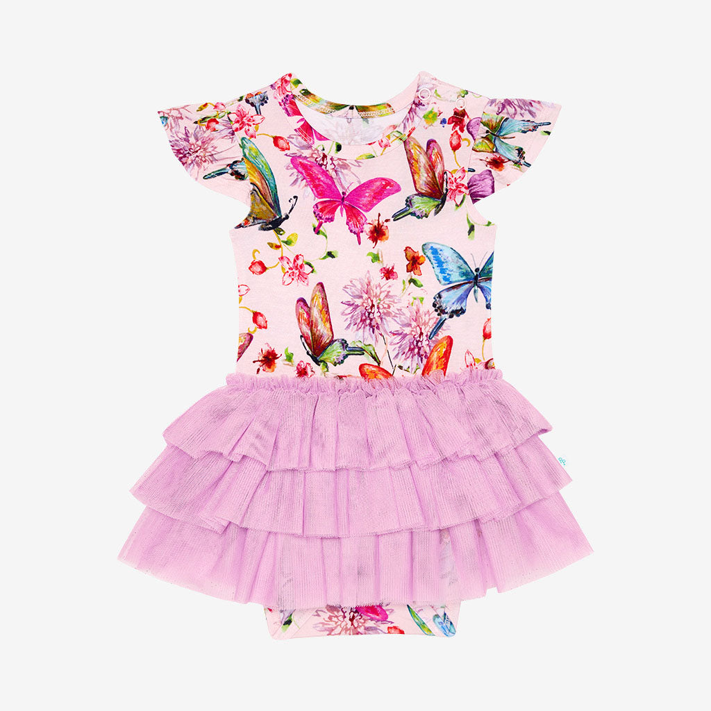 Butterflies Pink Girl Tulle Onesie | Watercolor Butterfly – poshpeanut.com