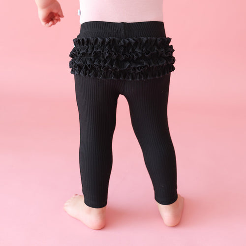 Black Ribbed Ruffled Bum Leggings