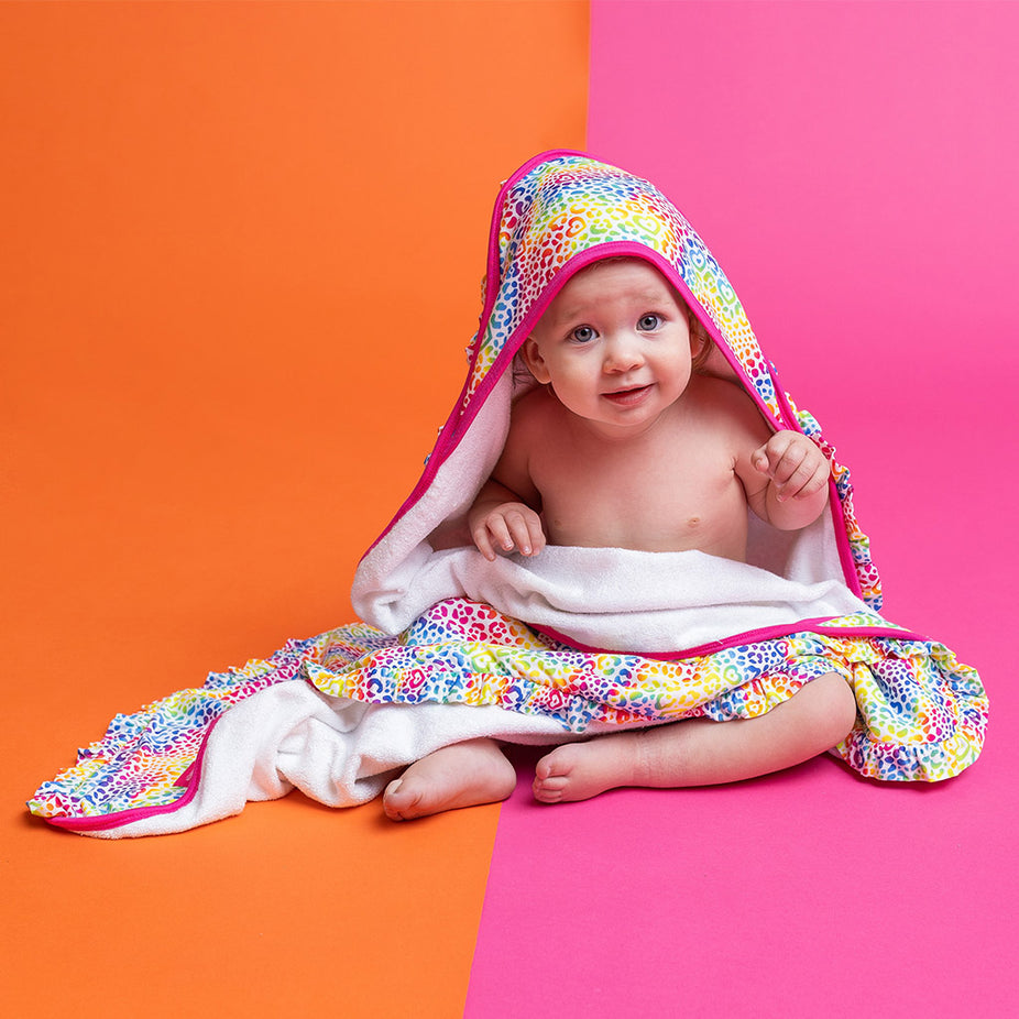 Lisa Frank® I Love Rainbow Leopard Ruffled Hooded Towel