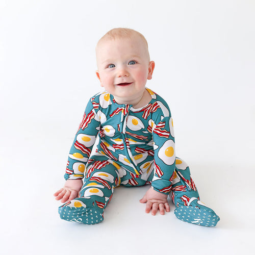 Bacon and Eggs Footie Zippered One Piece