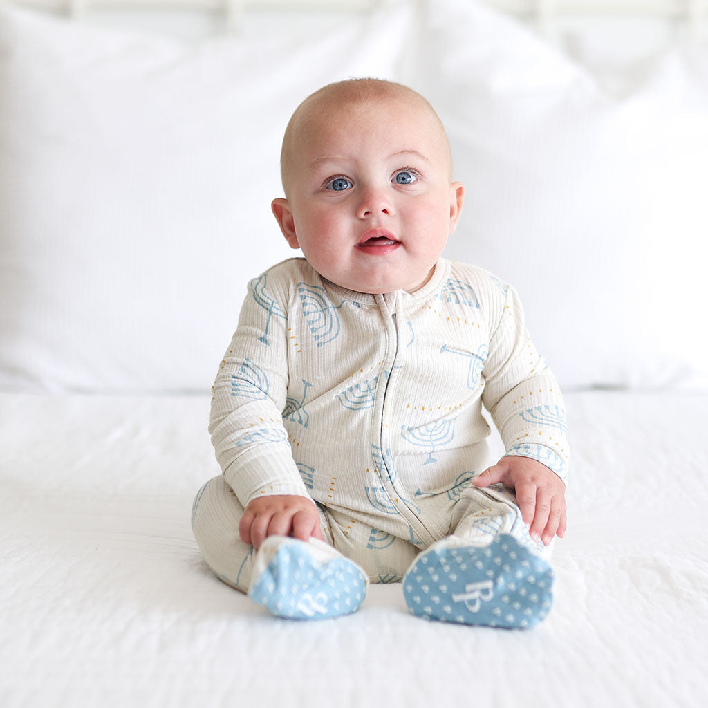Menorah Blue One Piece Baby Footie Pajamas | Happy Hanukkah