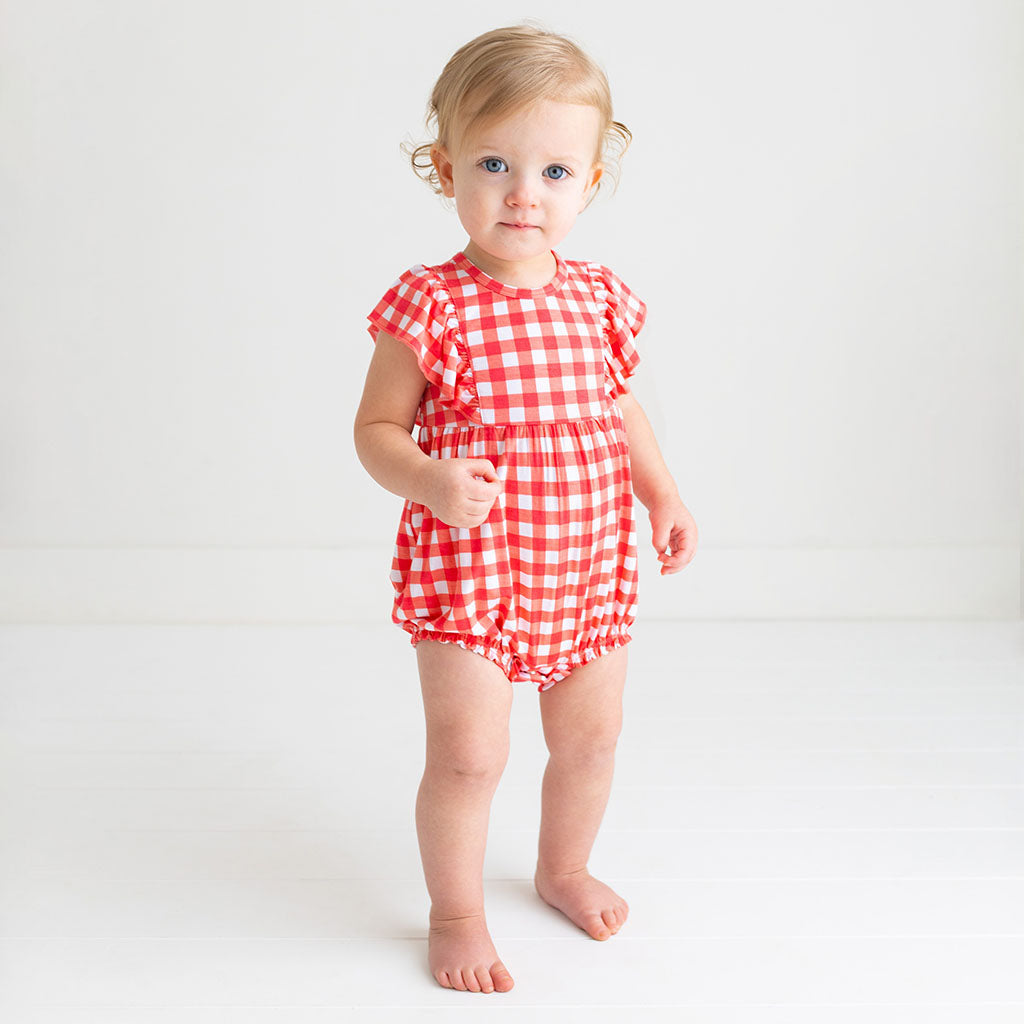 Gingham Red Sleeveless Bubble Romper | Polly