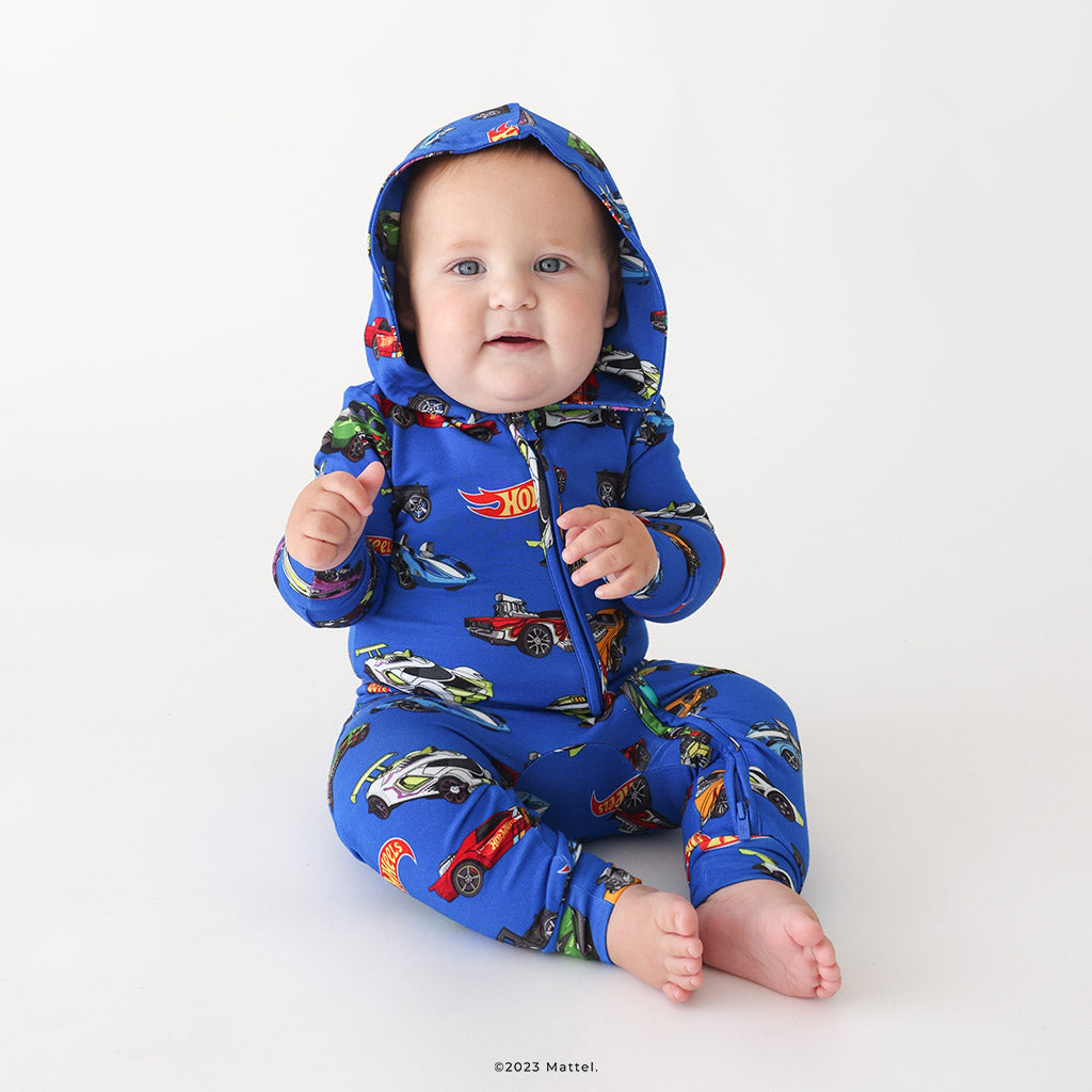 Cars Blue Long Sleeve Hooded Baby Romper | Hot Wheels™