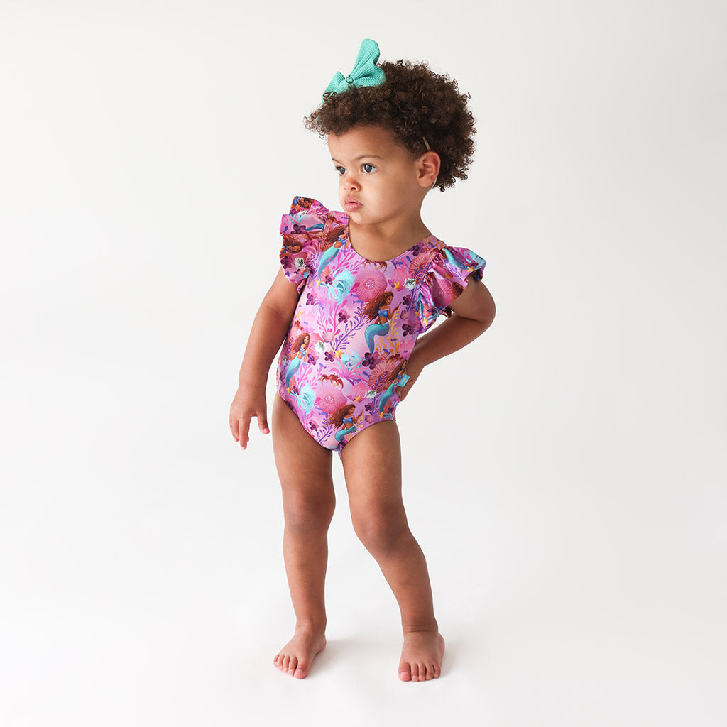 Ariel Purple Baby Ruffled Cap Sleeve Swimsuit | Posh Peanut | Disney's ...