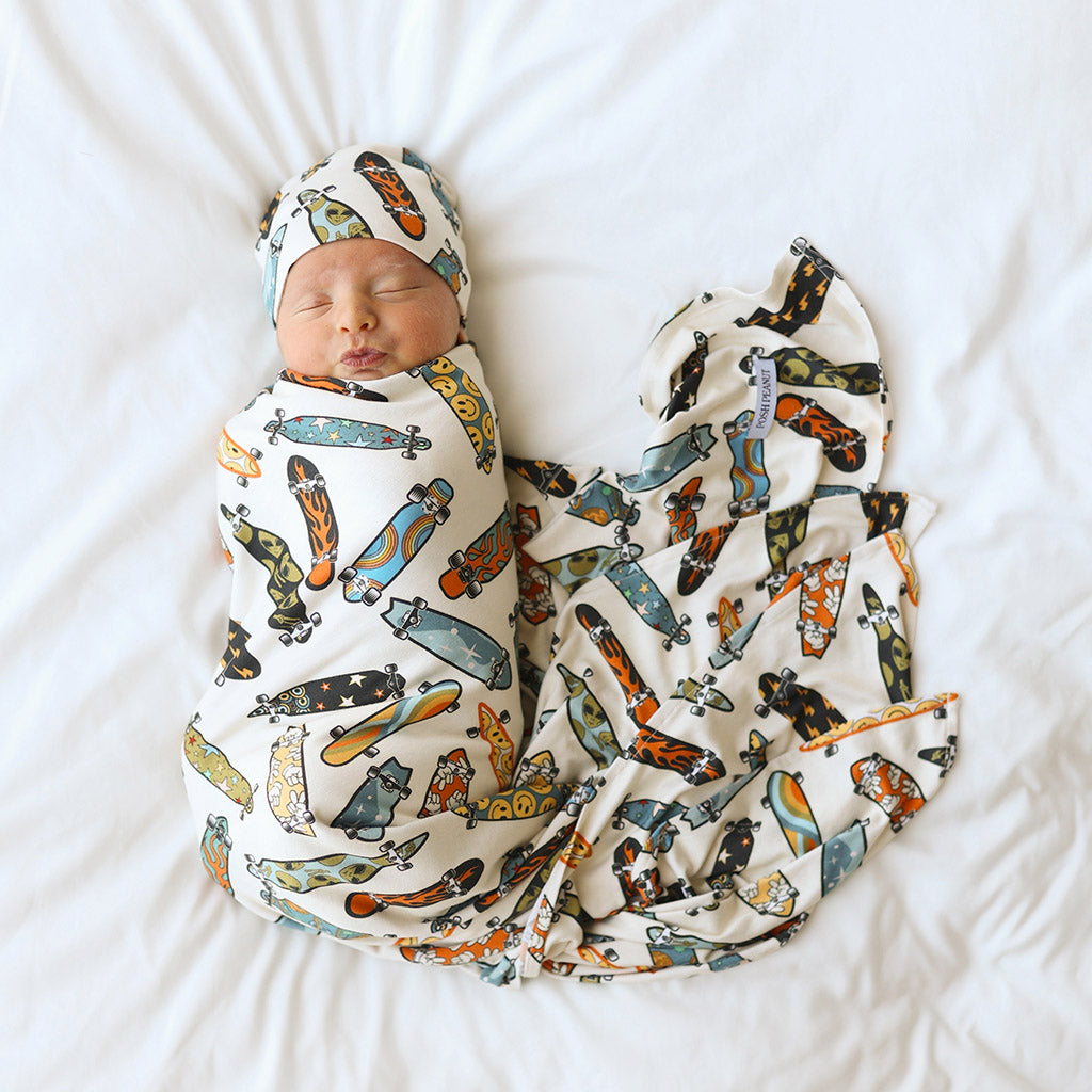 Skateboards Beige Baby Boy Swaddle | Reggie