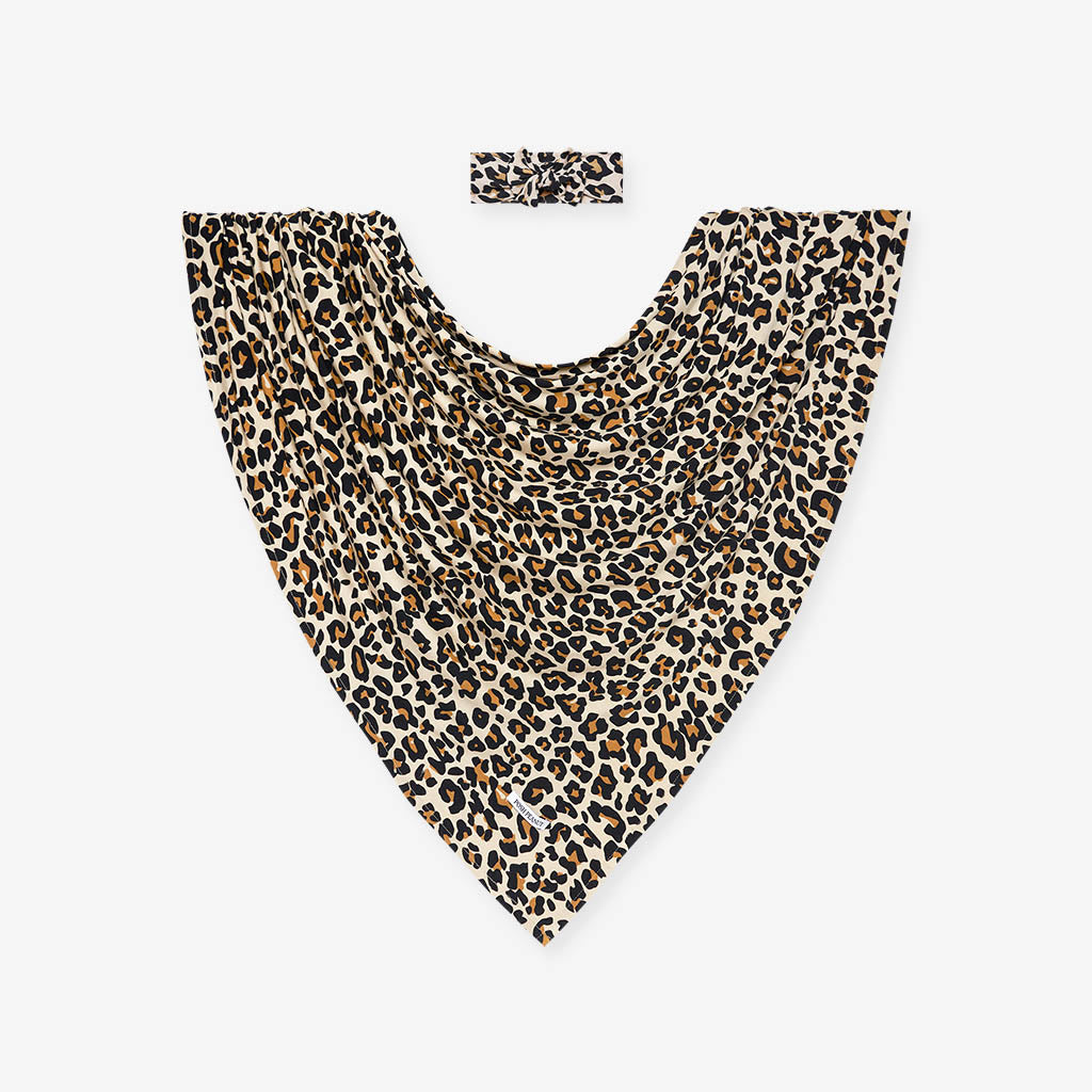 Swaddle & Headband Set | Lana Leopard Tan | Leopard Baby Girl Swaddle