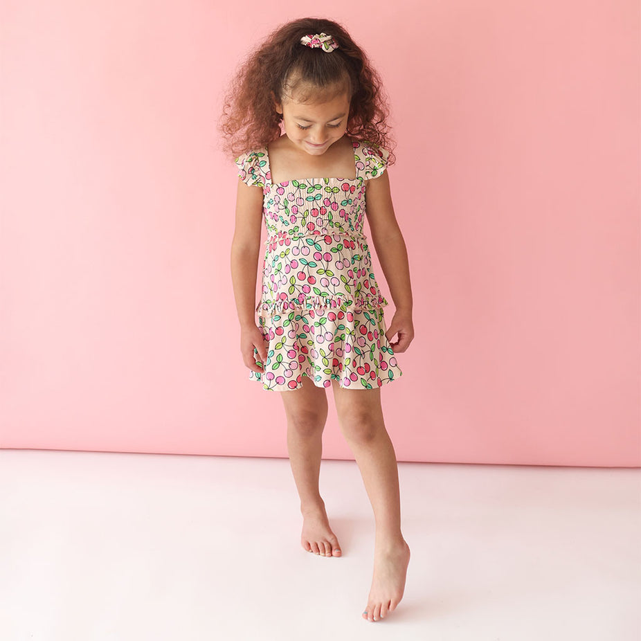 Cherry Pink Flutter Sleeve Girl Twirl Dress | Summer Cherry
