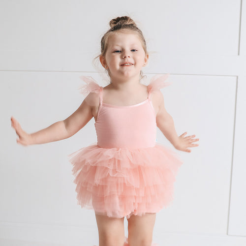 Starry Pink Ruffled Tulle Smocked Dress