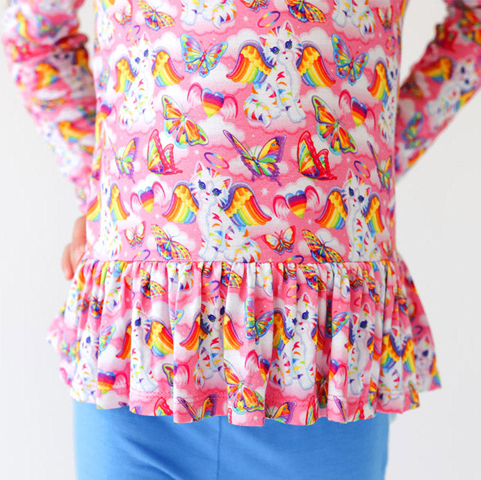Lisa Frank® Angel Kitty™ Long Sleeve Ruffled Loose Fit Shirt