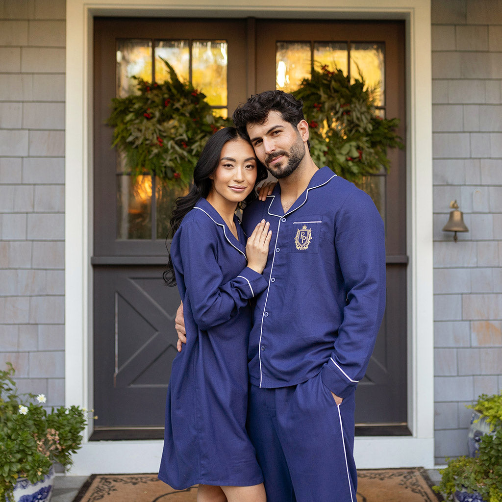 Solid Blue Luxe Flannel Womens Pajama Shirt | Navy