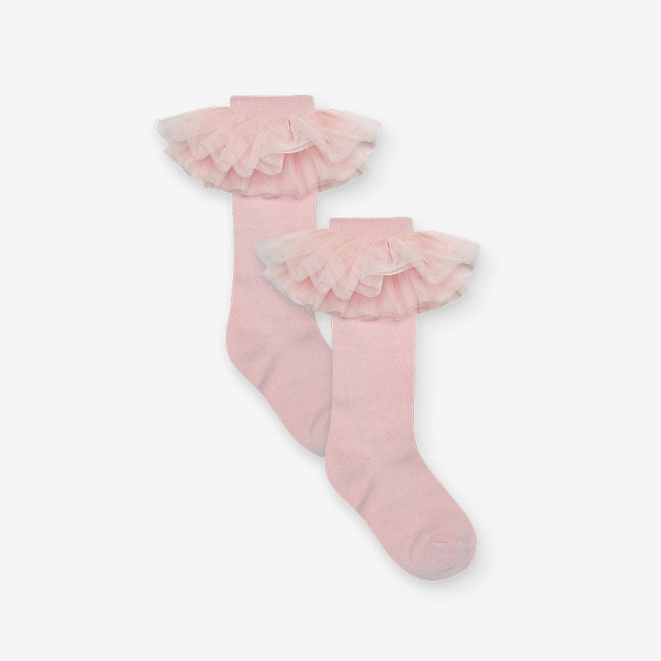 Rose Petal Tulle Ruffle Knee High Socks