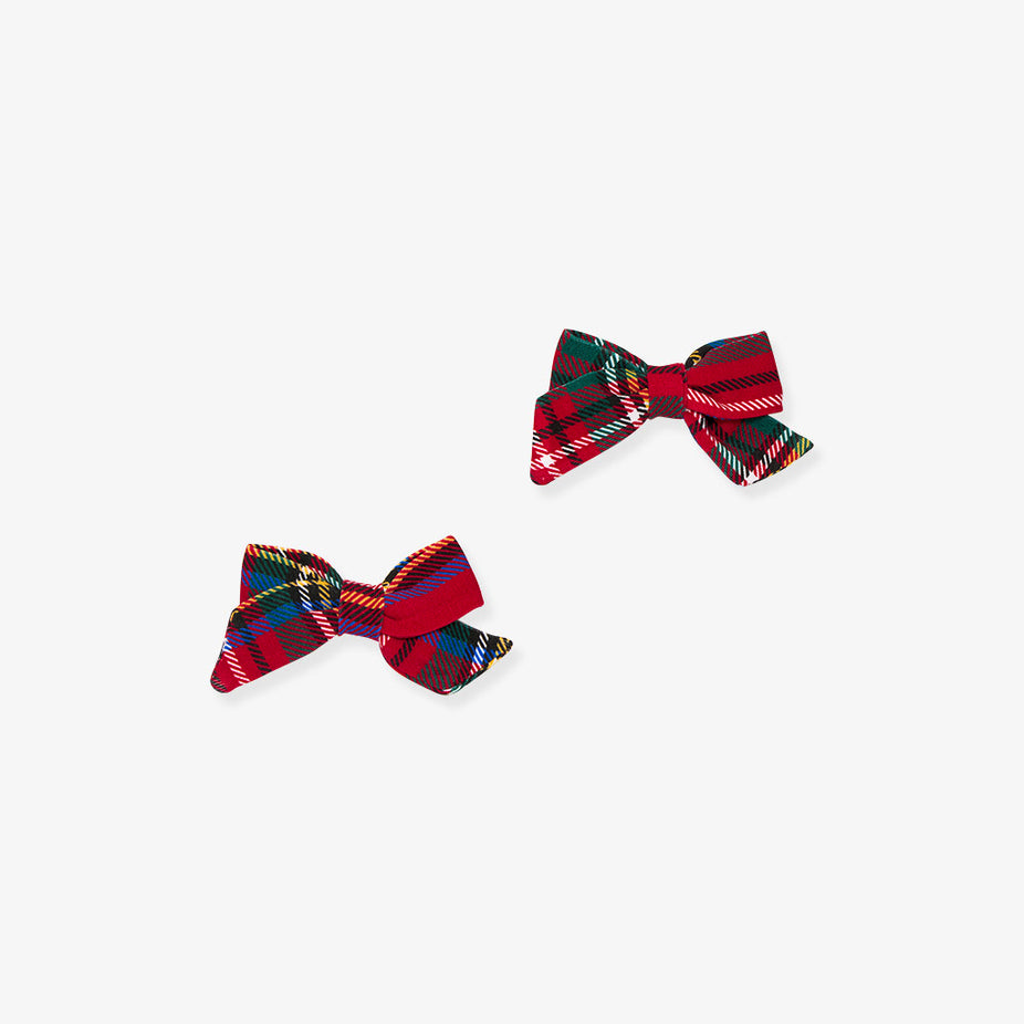 Red Tartan Plaid Mini Bow Hair Clips