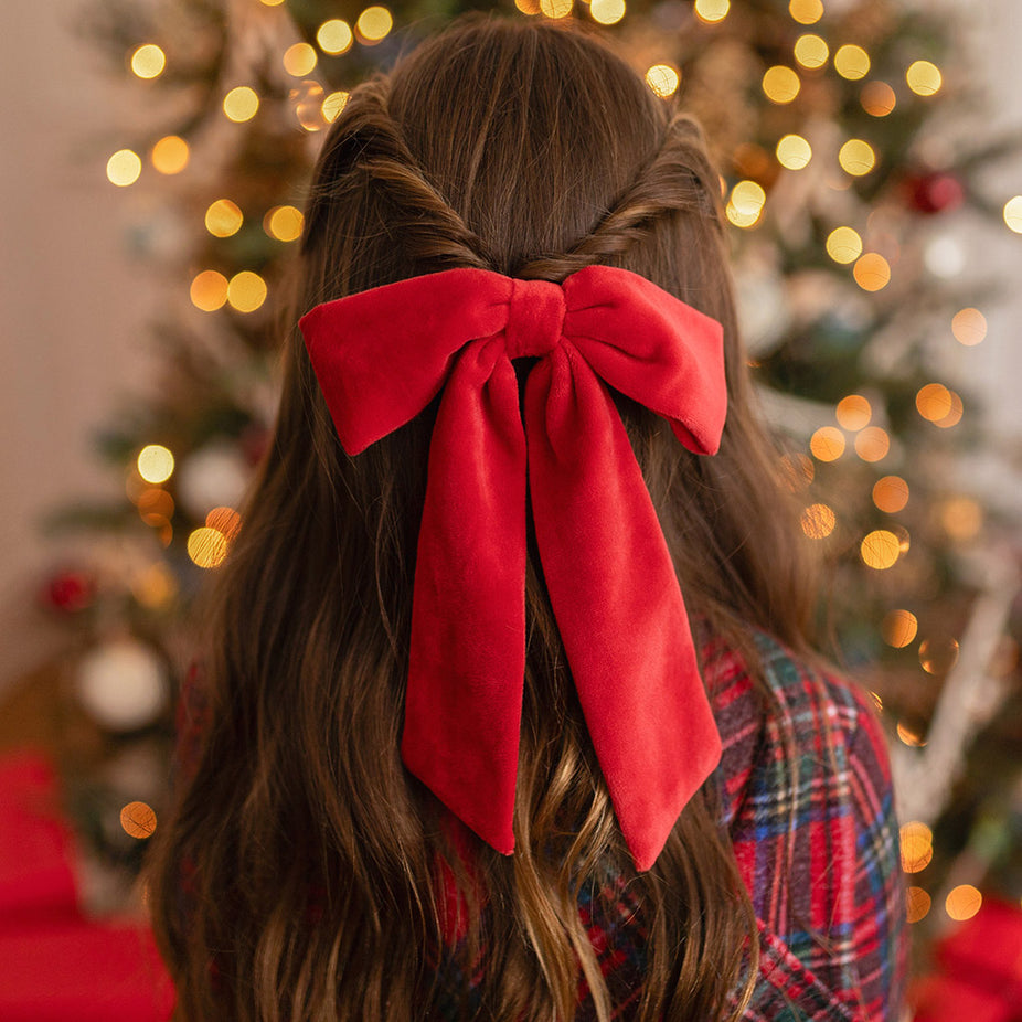 Garnet Red Velour Luxe Bow Hair Clip