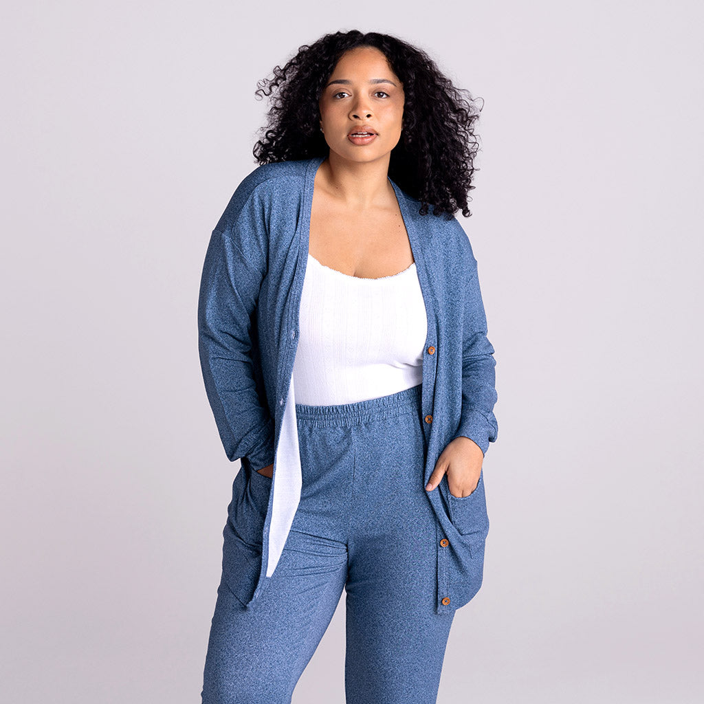 Recycled French Terry Women's Denim Print Jogger Sweatpants with Pockets  Fake Jeans_21301 Basic Indigo Jogger Pants