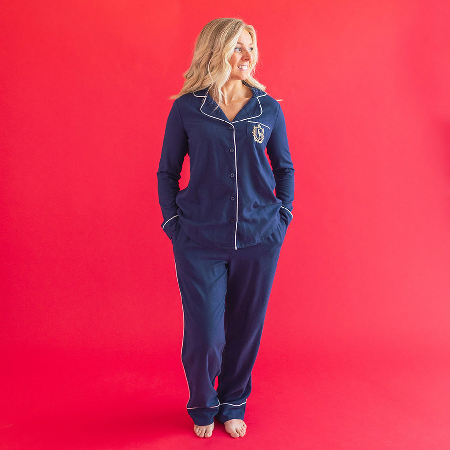 Navy Women's Flannelette Luxe Pajama Set