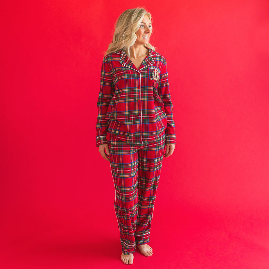 Red Tartan Plaid Women's Flannelette Luxe Pajama Set