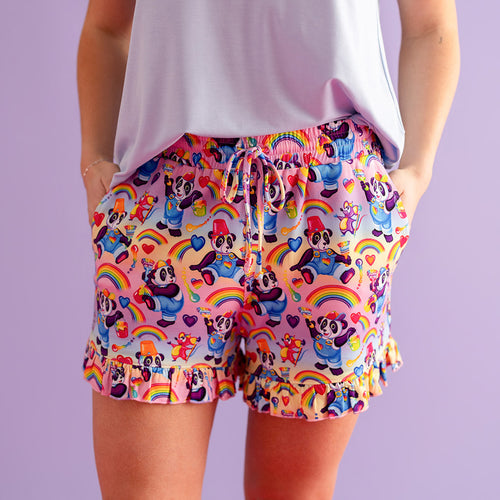 Lisa Frank® Panda Painter Women's French Terry Ruffled Shorts