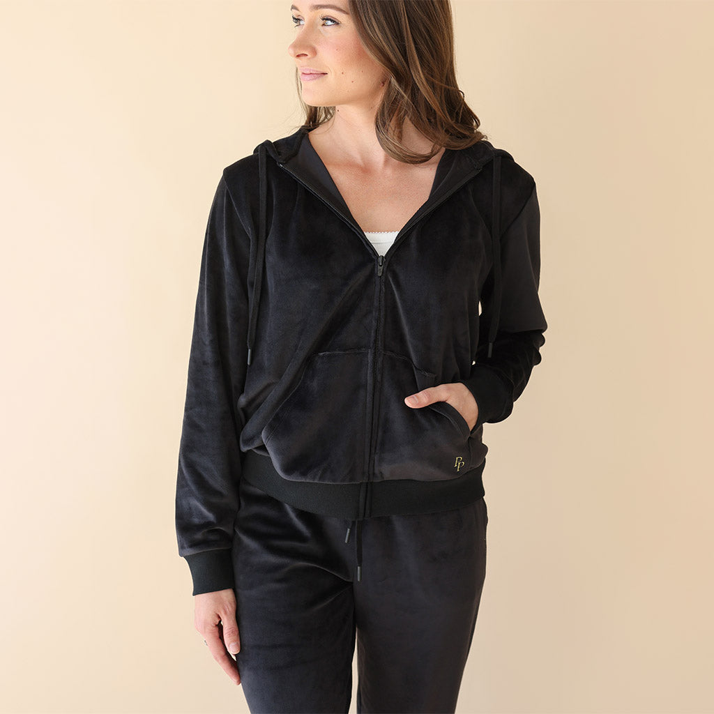 Black velvet hoodie women's online