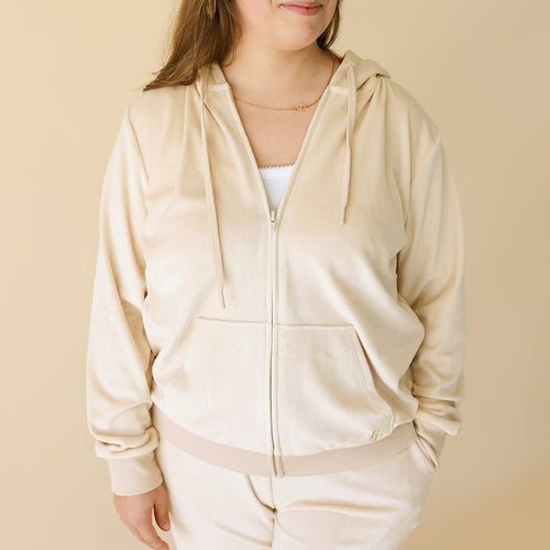 Bisque Women's Velour Zip Hoodie