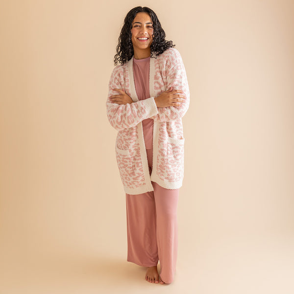 Treat Ürself cardigan (peoney pink) Leopard Pink Long Sleeve Delaney Women's Cuddle Cardigan | Posh