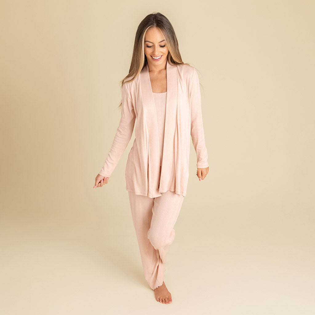 Solid Pink Long Sleeve Dusty Blush Women's Pointelle Fly Away