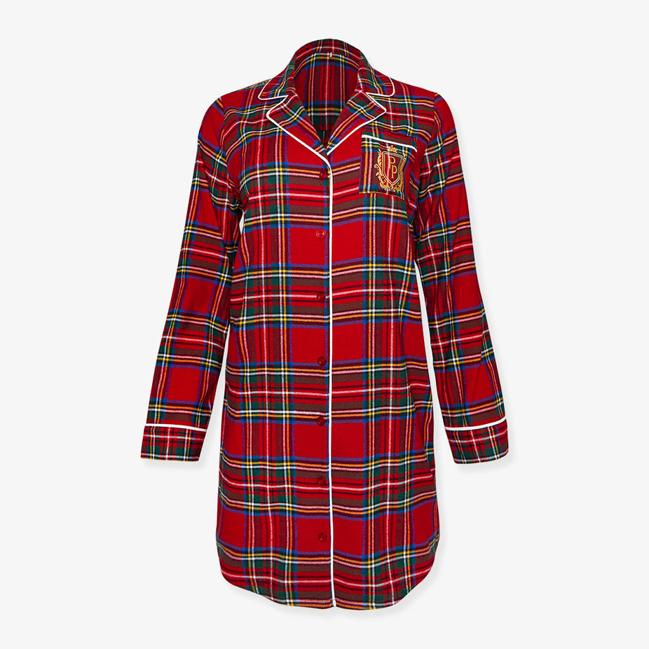 Red Tartan Plaid Women's Flannelette Sleep Shirt