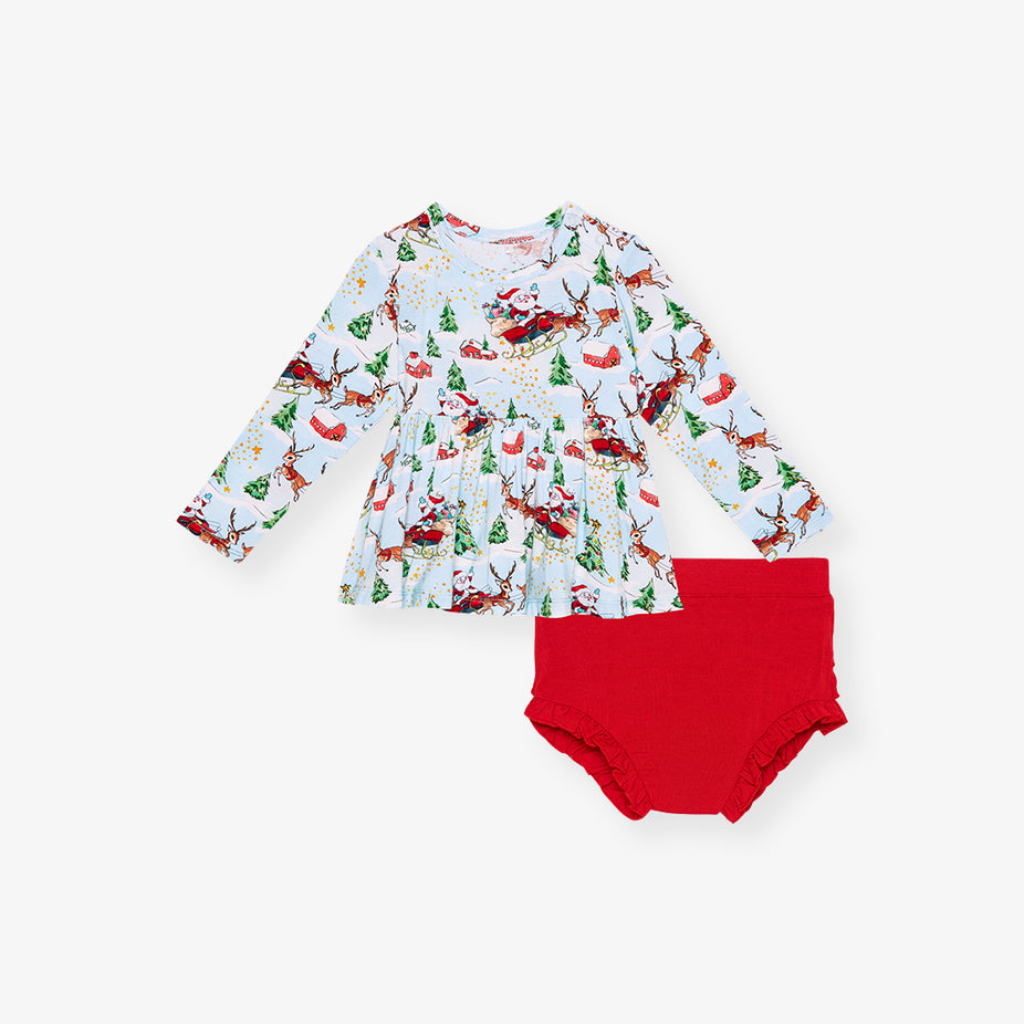 Pere Noel Peplum Ruffled Bummie Set