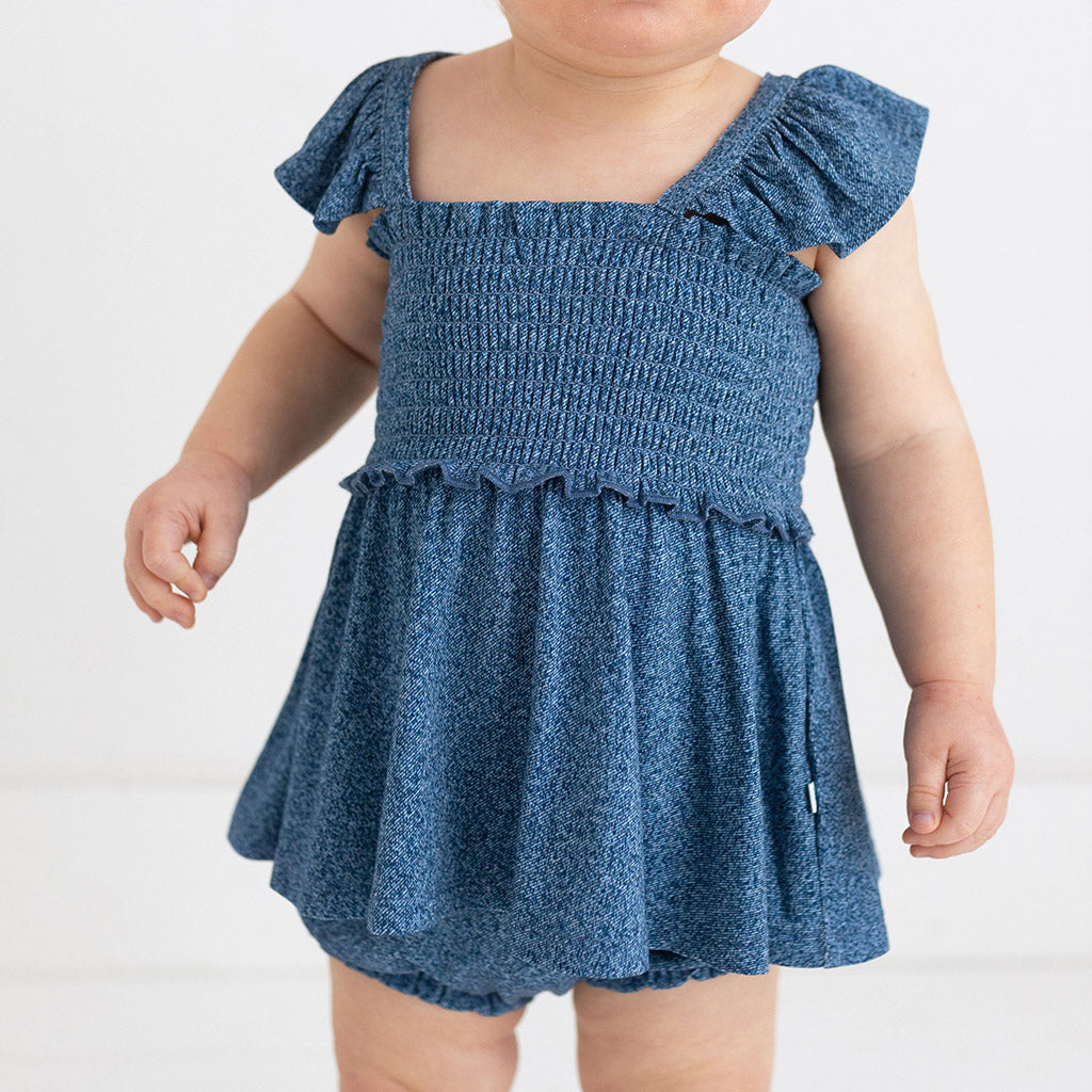 Posh Peanut Martina Flutter Sleeve Smocked high quality Babydoll Dress